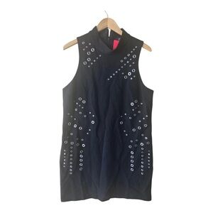 TAHARI Shift Dress Sz 16 Plus Black High Neck Grommets Accents New Party